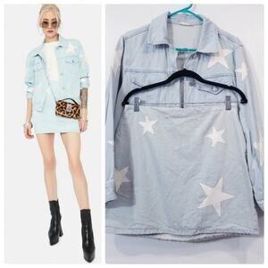 Altar'd State Light Blue Star-Patterned Patchwork  Denim Jacket and Skirt Set